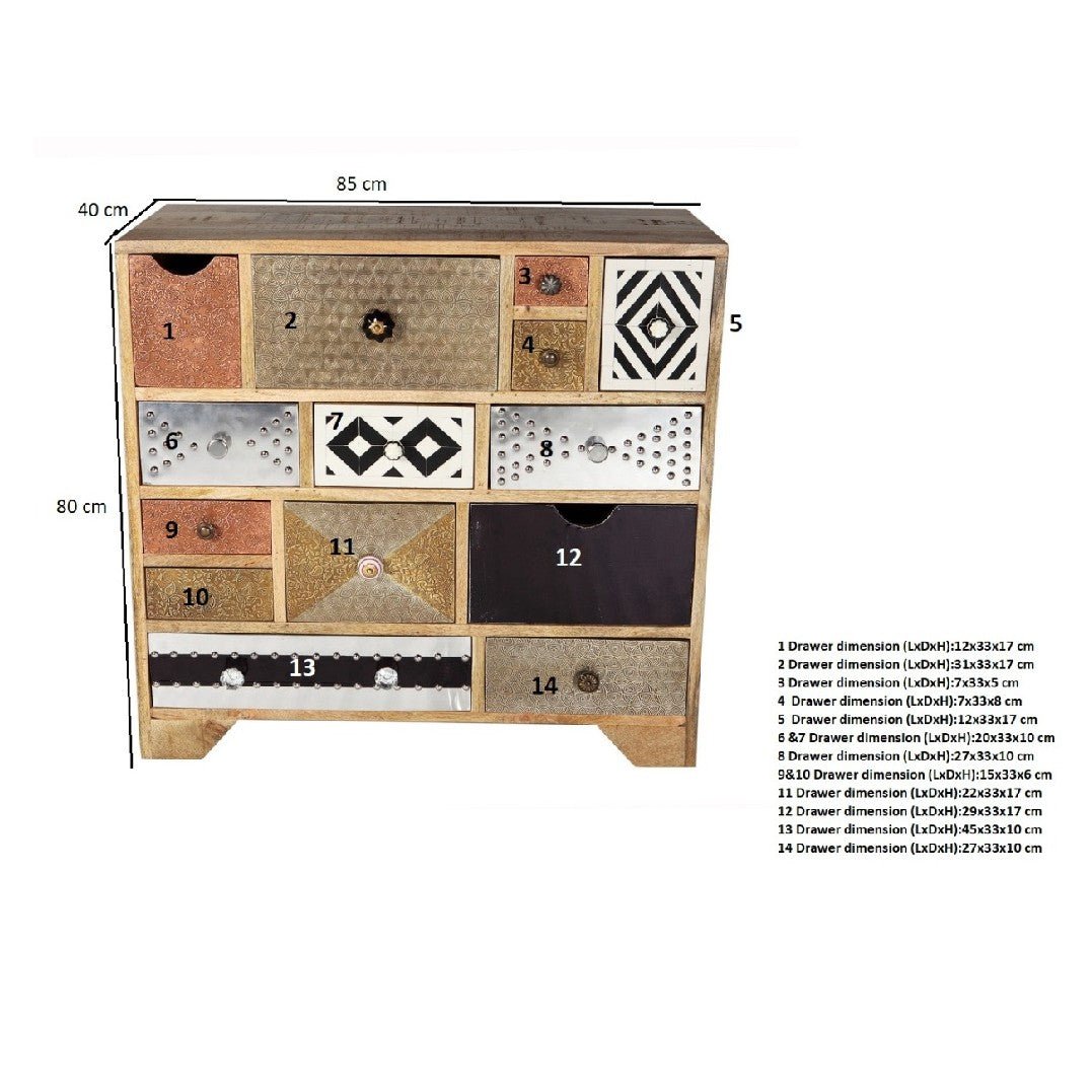 Sorio Reclaimed Wood and Metal 14 Drawer Chest - Indian Hub