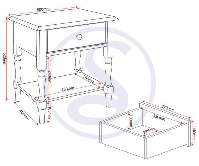 Stratford 1 Drawer Side Table - Seconique