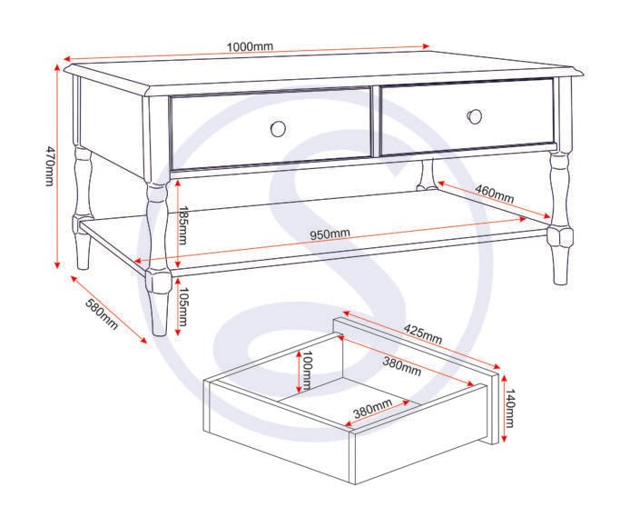 Stratford 2 Drawer Coffee Table - Seconique