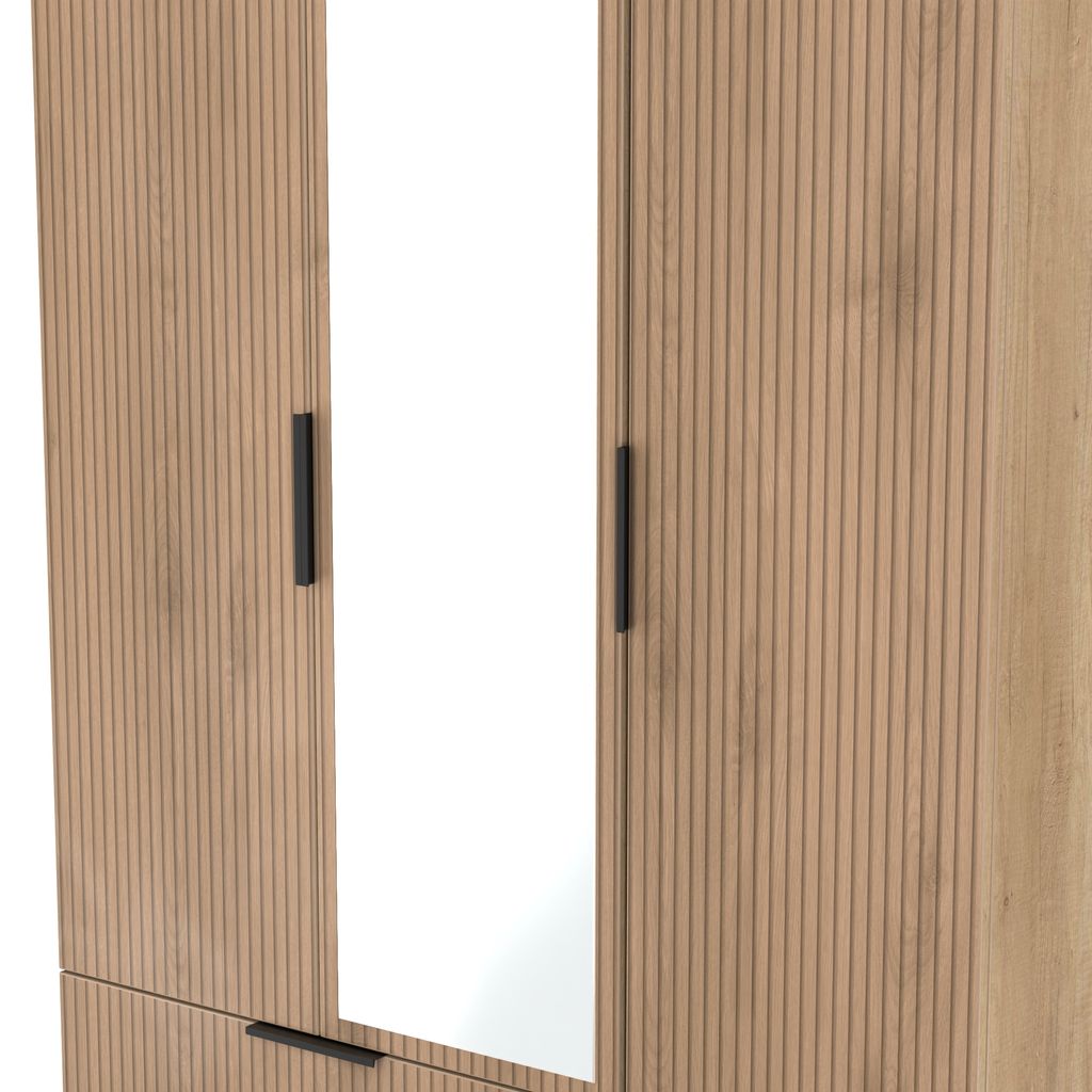 Java Tall Mirrored 2 Drawer 3 Door Triple Wardrobe
