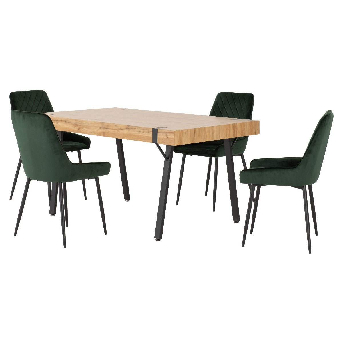 Treviso Industrial Dining Set with 4 Velvet Avery Chairs - Seconique