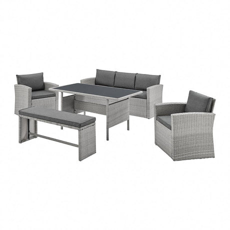 Two Tone Rattan Garden 5 Piece Sofa Dining Set - TGC