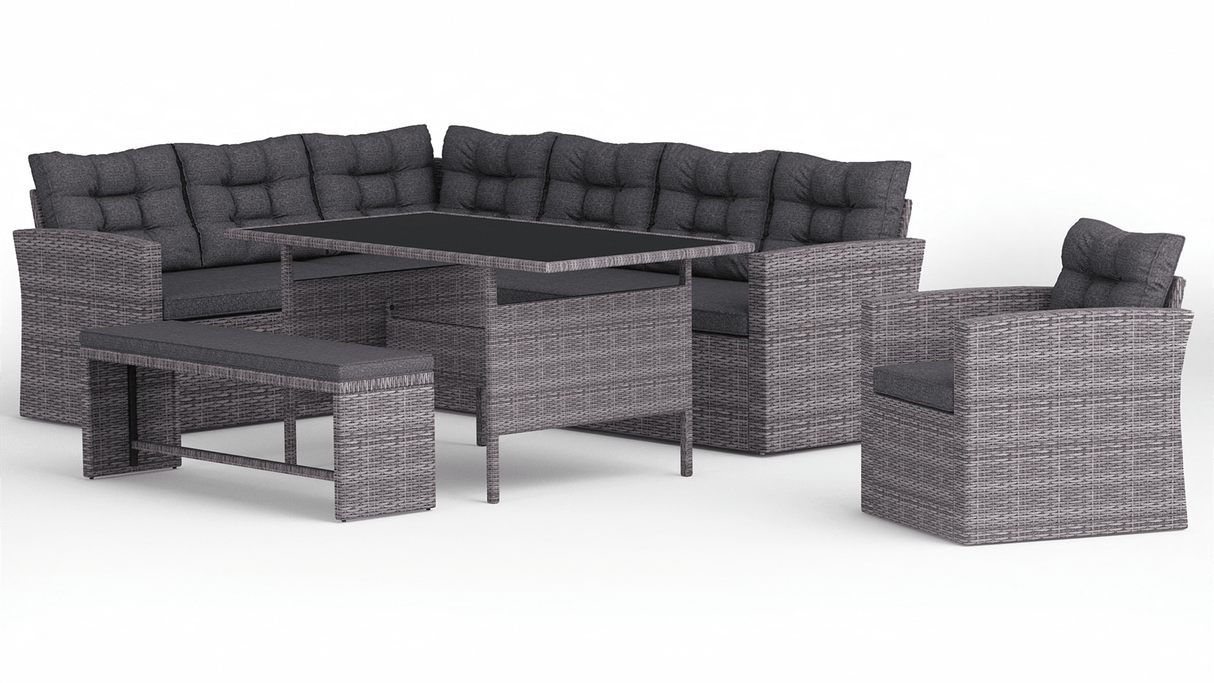 Two Tone Rattan Garden Corner Sofa Dining Set - TGC