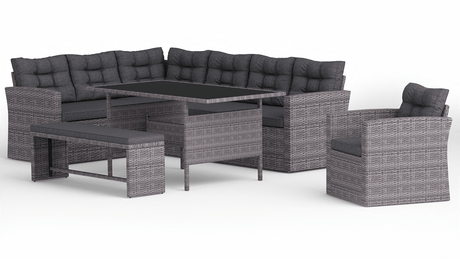 Two Tone Rattan Garden Corner Sofa Dining Set - TGC
