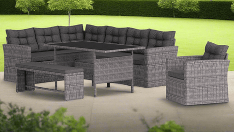 Two Tone Rattan Garden Corner Sofa Dining Set - TGC