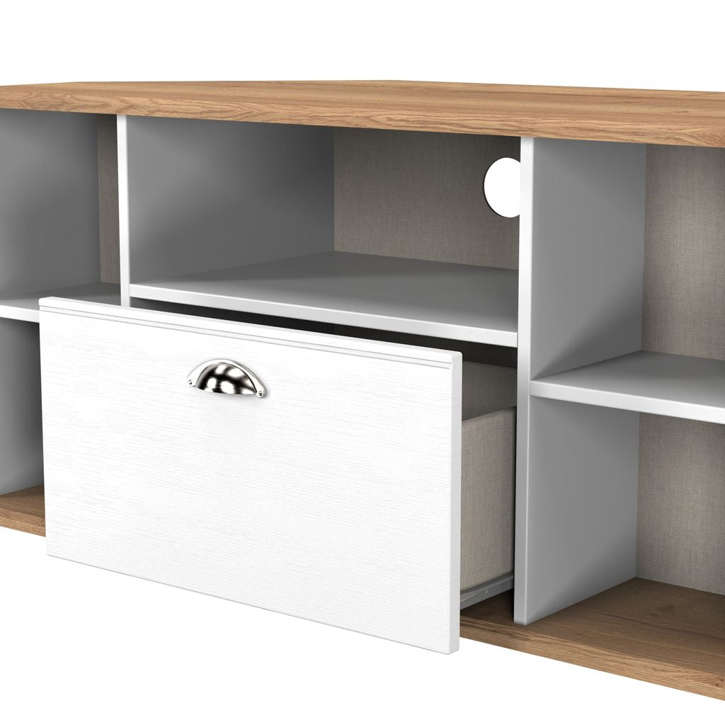 Victoria 1 Drawer Open Shelf Corner TV Unit with Riviera Oak Top