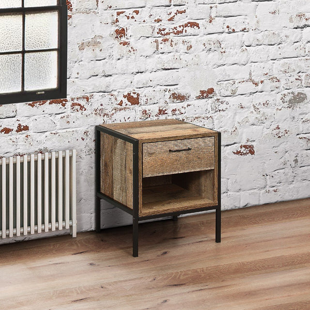 Urban Rustic Industrial 1 Drawer Bedside Table - Birlea