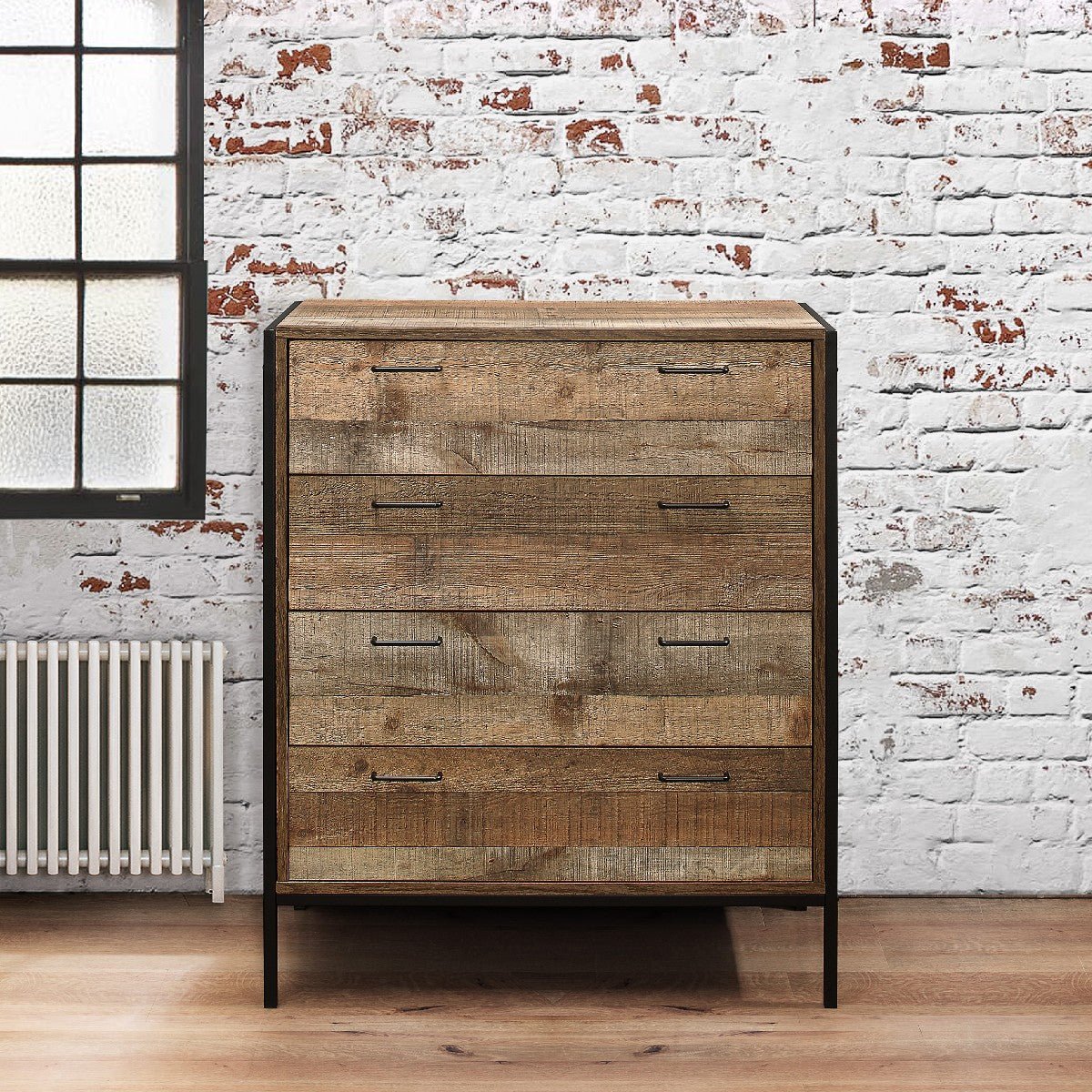 Urban Rustic Industrial 4 Drawer Chest - Birlea