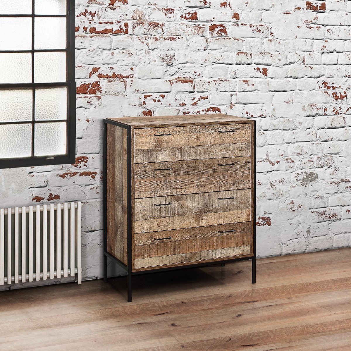 Urban Rustic Industrial 4 Drawer Chest - Birlea