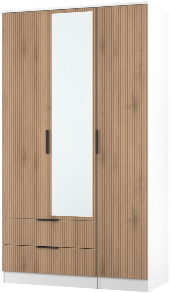 Java Tall Mirrored 2 Drawer 3 Door Triple Wardrobe