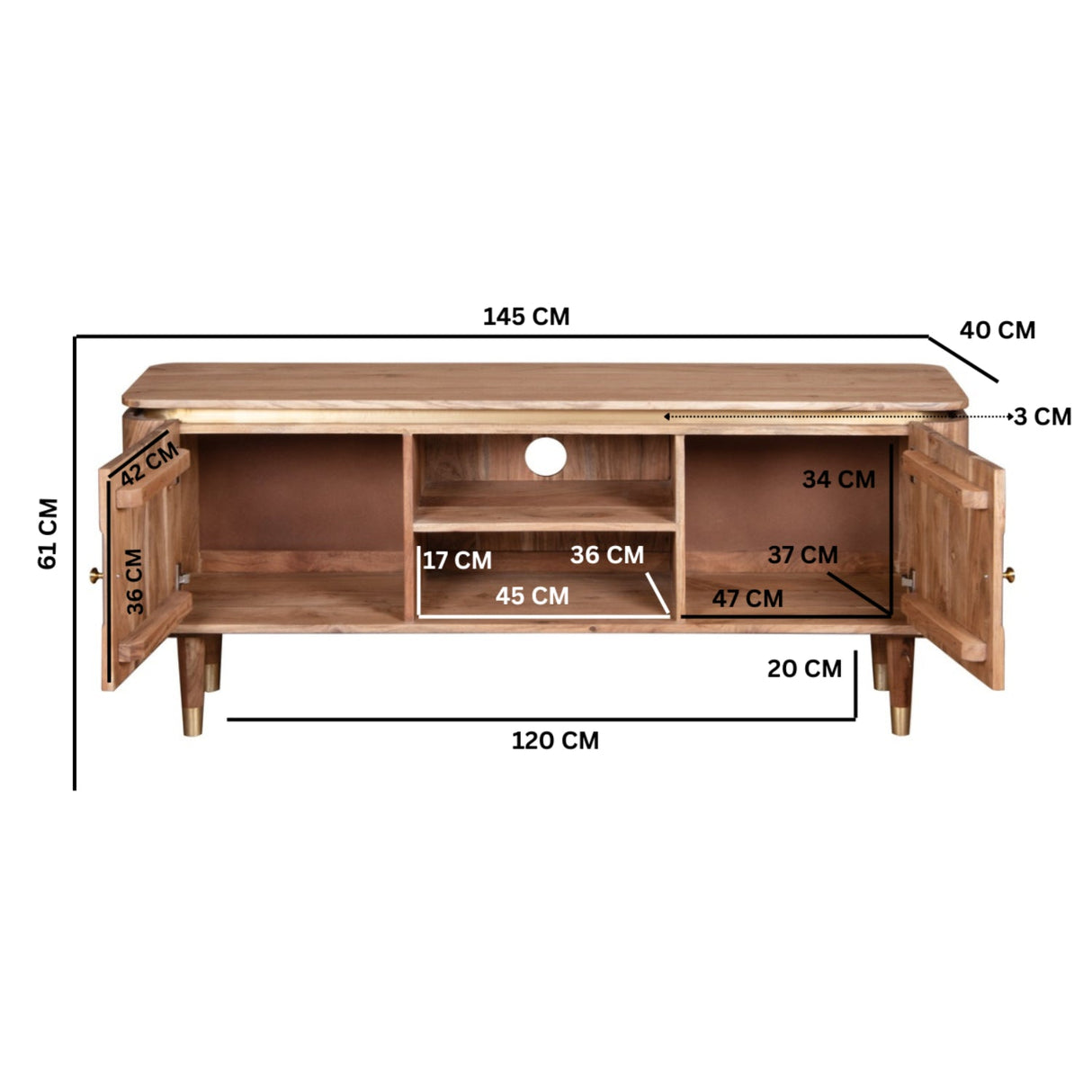 Wilton Acacia Wood 2 Door TV Unit - Indian Hub