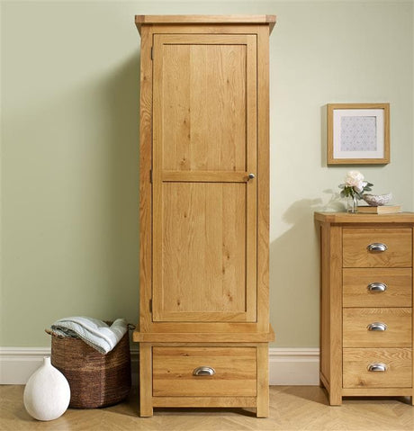 Woburn Solid Oak 1 Door 1 Drawer Wardrobe - Birlea