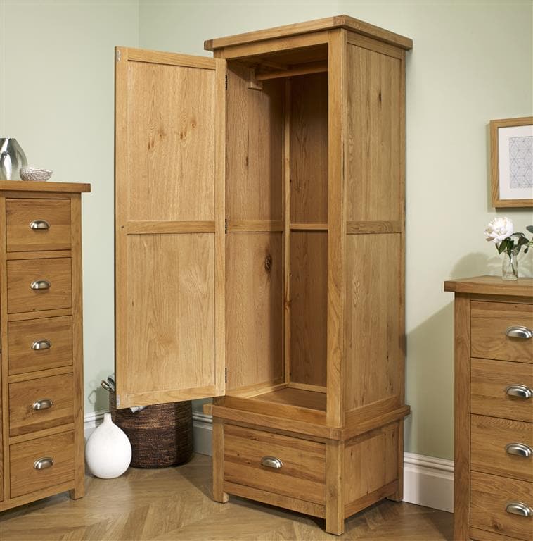 Woburn Solid Oak 1 Door 1 Drawer Wardrobe - Birlea