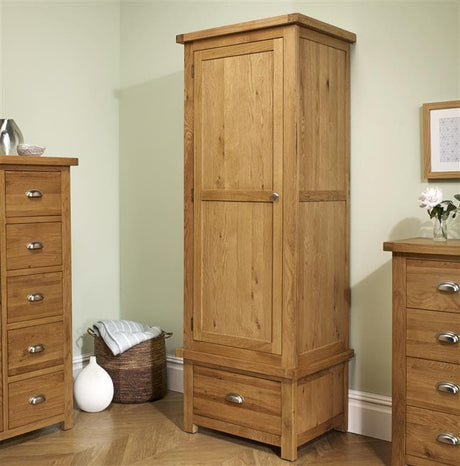 Woburn Solid Oak 1 Door 1 Drawer Wardrobe - Birlea