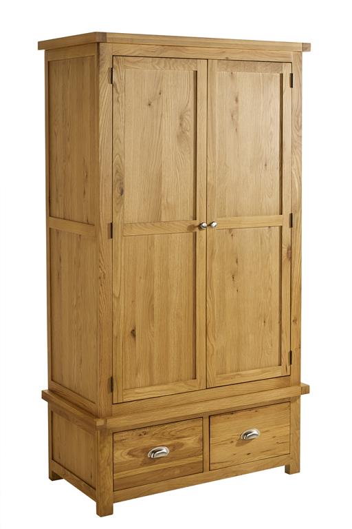 Woburn Solid Oak 2 Door 2 Drawer Wardrobe - Birlea
