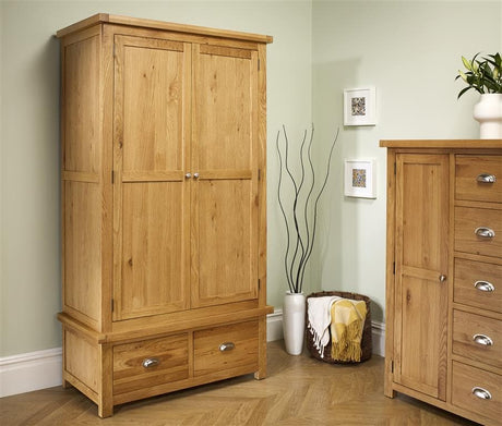 Woburn Solid Oak 2 Door 2 Drawer Wardrobe - Birlea