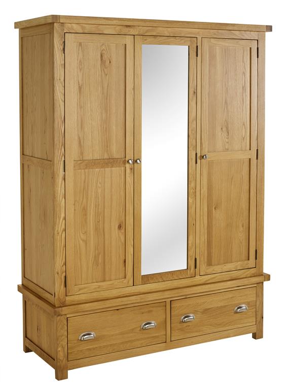Woburn Solid Oak 3 Door 2 Drawer Wardrobe - Birlea
