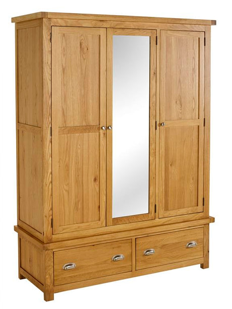 Woburn Solid Oak 3 Door 2 Drawer Wardrobe - Birlea