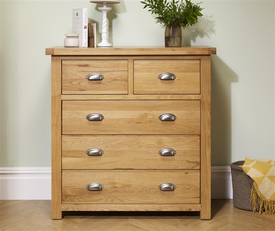 Woburn Solid Oak 3+2 Drawer Chest - Birlea