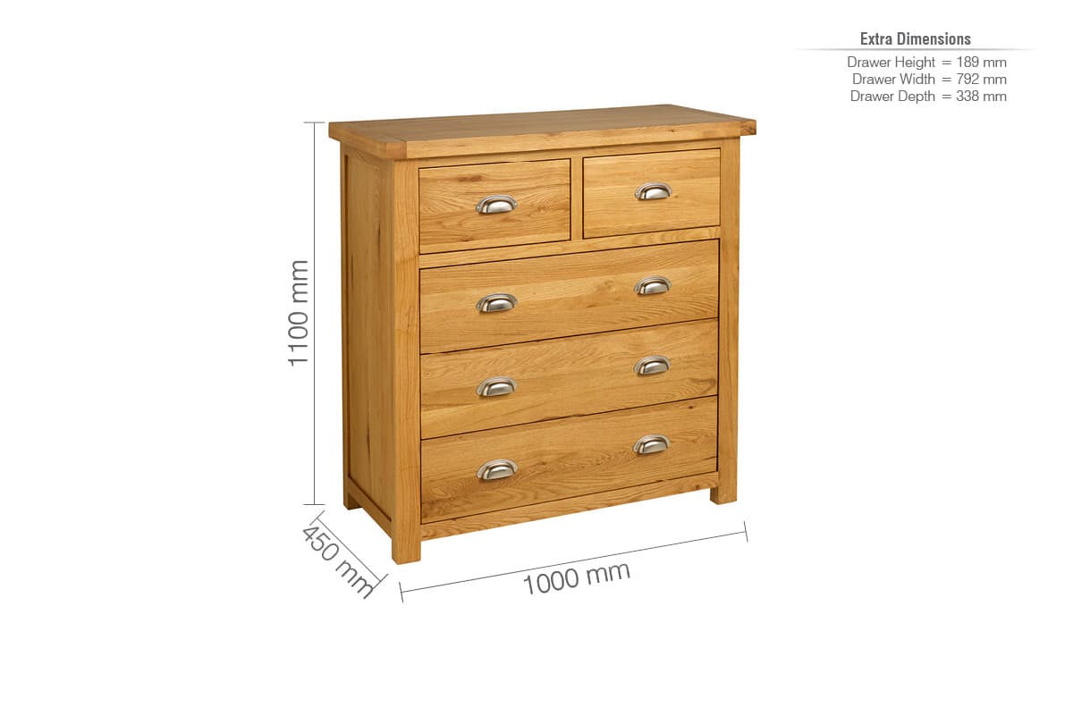 Woburn Solid Oak 3+2 Drawer Chest - Birlea