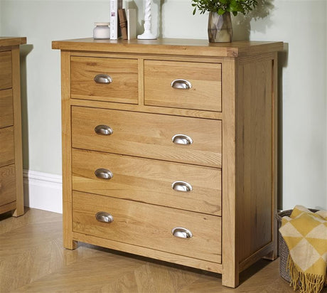 Woburn Solid Oak 3+2 Drawer Chest - Birlea