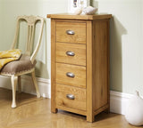 Woburn Solid Oak 4 Drawer Narrow Chest - Birlea