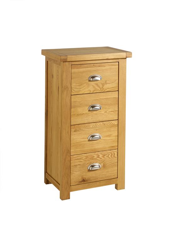 Woburn Solid Oak 4 Drawer Narrow Chest - Birlea