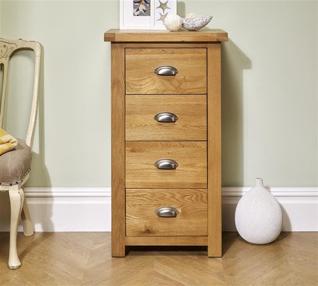 Woburn Solid Oak 4 Drawer Narrow Chest - Birlea