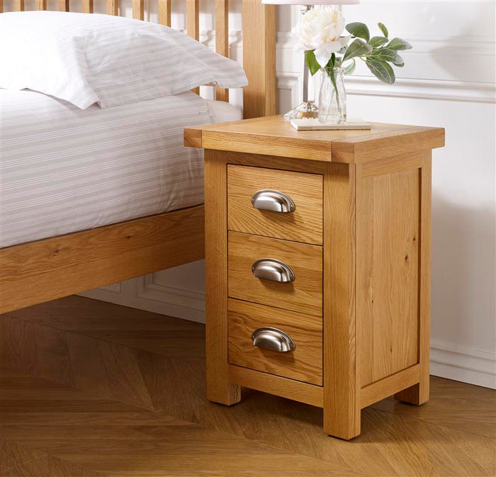 Woburn Solid Oak Small 3 Drawer Bedside - Birlea