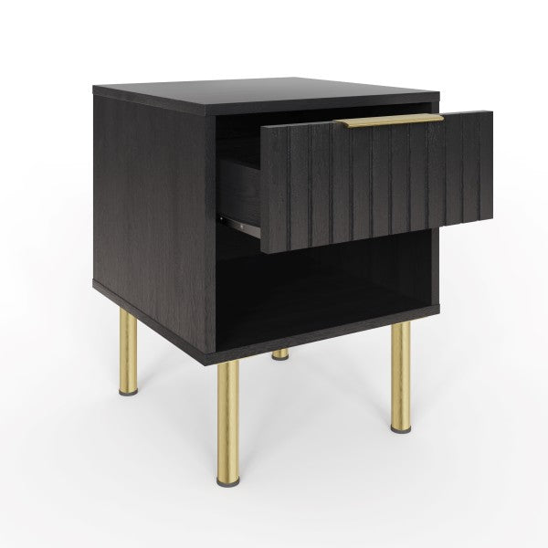 Nervata Black 1 Drawer Lamp Table with Gold Legs