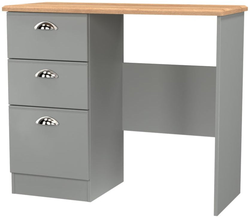 Victoria 3 Drawer Single Pedestal Dressing Table with Oak Top