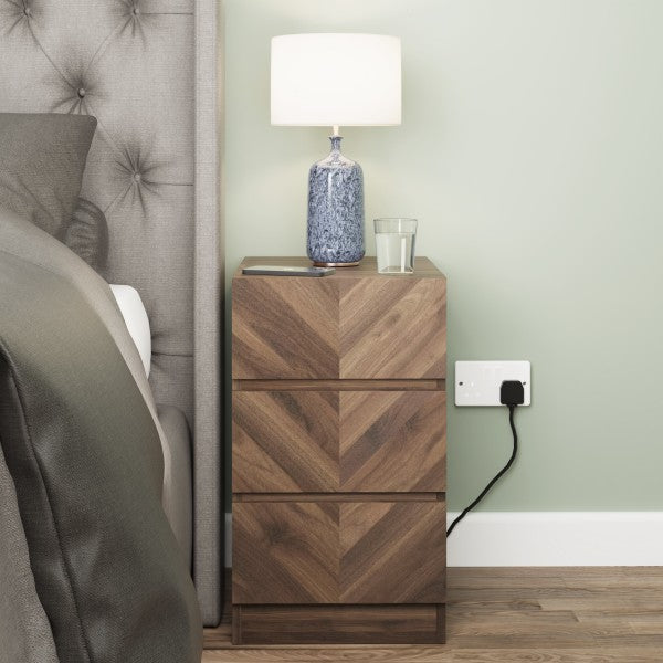 Catania Herringbone 3 Drawer Bedside Chest